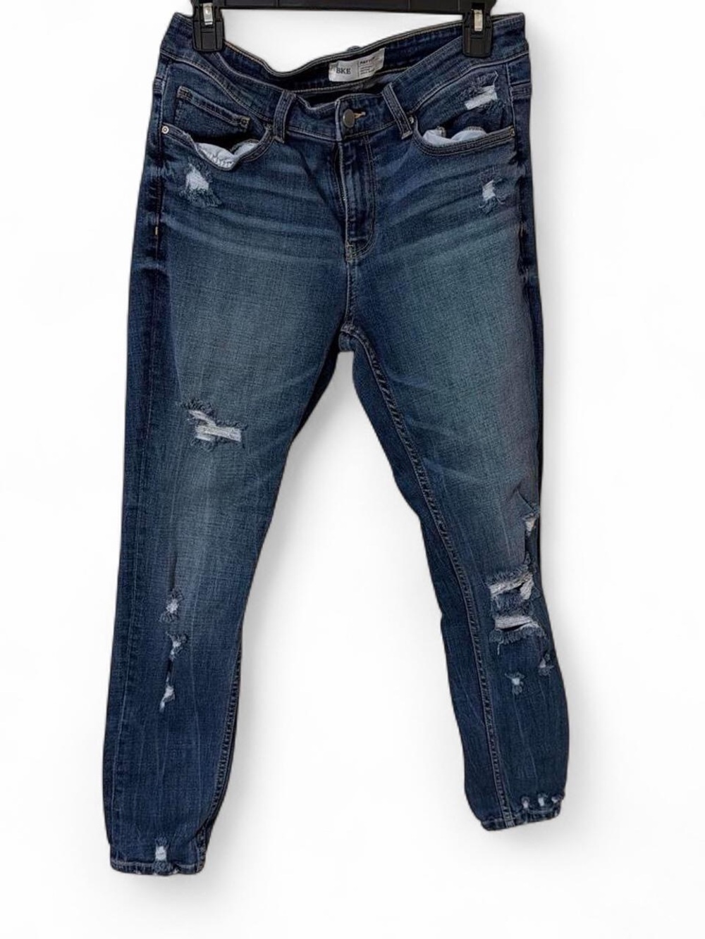 BKE Women's Skinny Distressed Jeans in Dark Blue